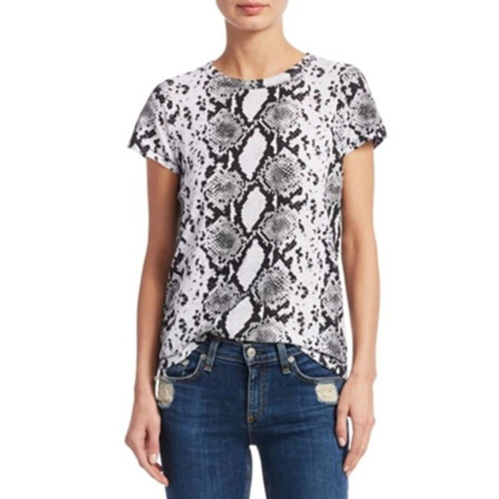 NWT Rag & Bone Snake Print Tee T-Shirt Women's LARGE White / Black 100% cotton